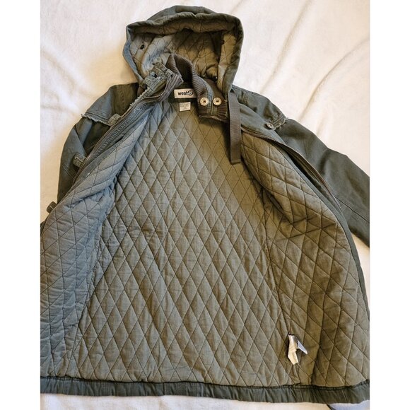 West 49 Hooded Overcoat Winter Jacket Multi Pockets Green Size Small - Picture 8 of 12
